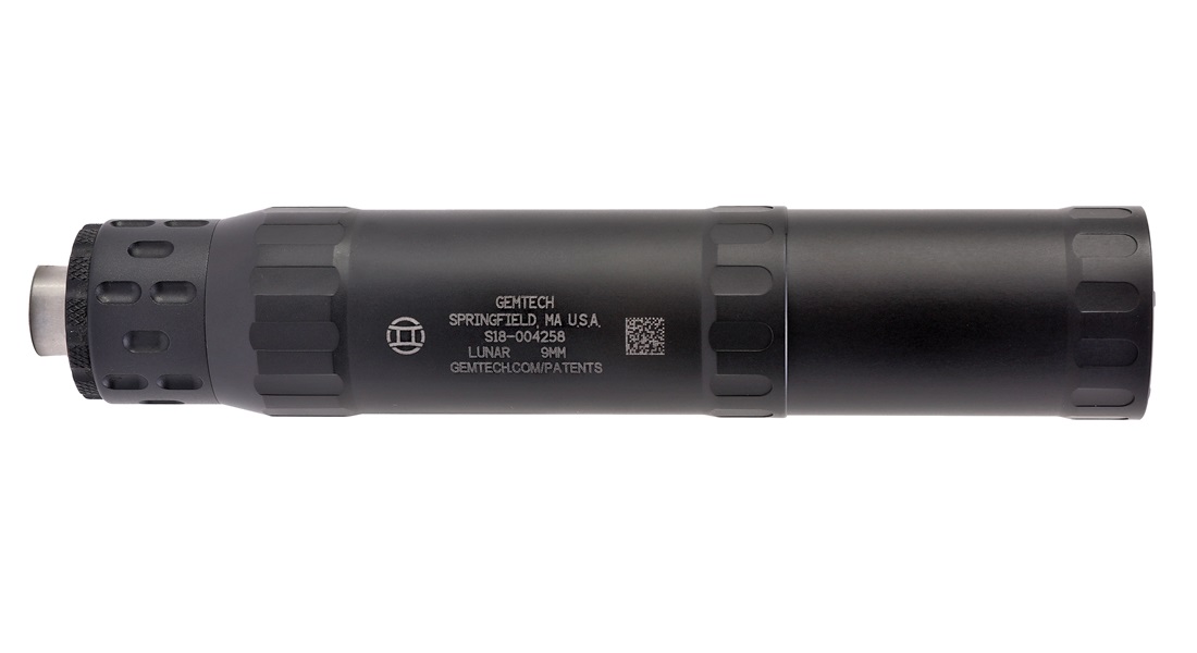 Gemtech LUNAR 9 modular 9mm suppressor in matte black showing 7-inch and 4.7-inch configurations