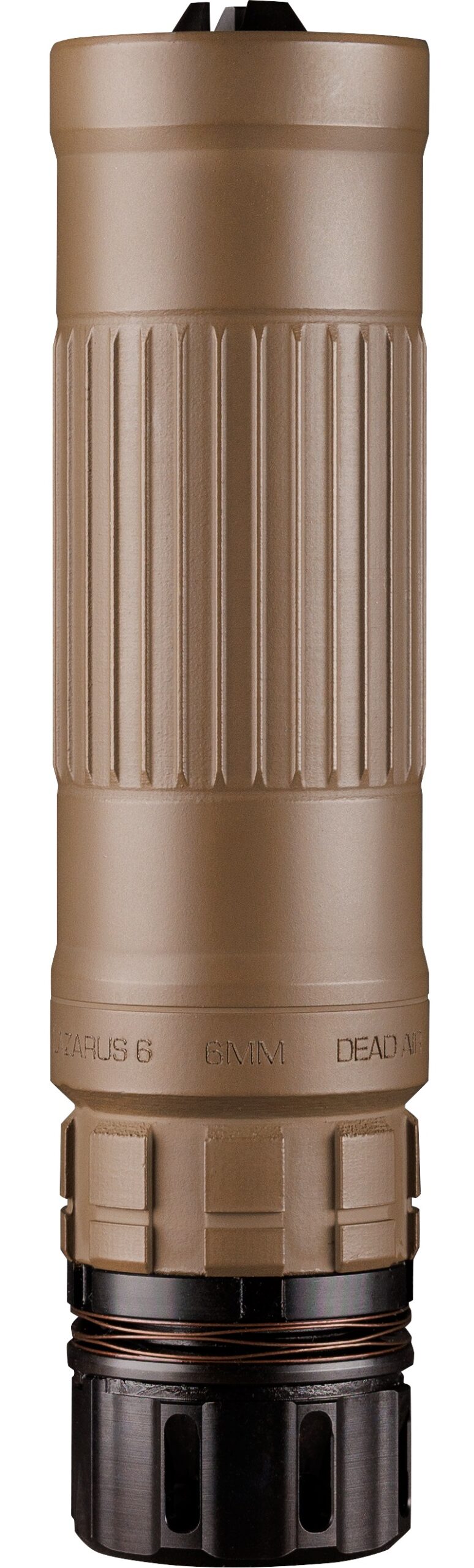 Dead Air Lazarus 6 FDE suppressor with KeyMo adapter and DA115 3-prong flash hider