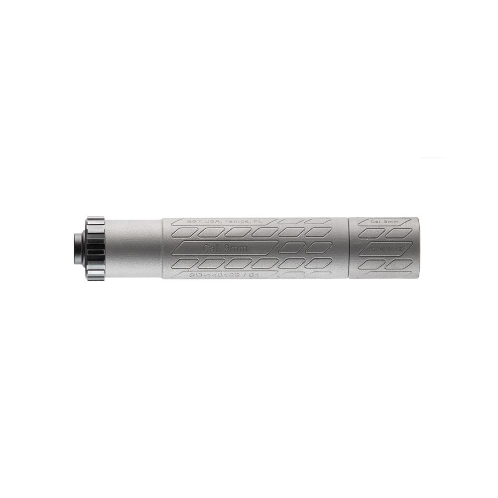 B&T Impuls-OLS M 9mm titanium modular suppressor in gray, 7.50 inches, 1/2x28