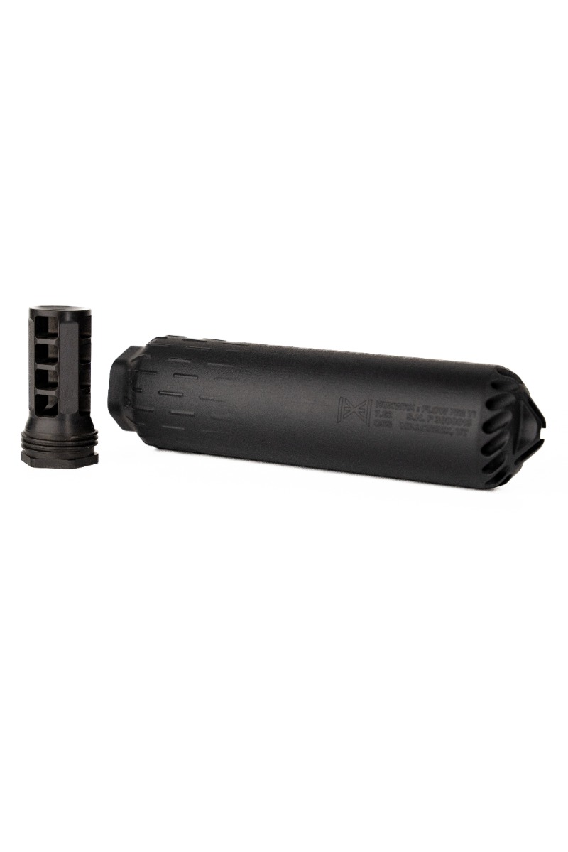 HUXWRX FLOW 762 Ti suppressor with included 5/8-24 muzzle brake, matte black Cerakote