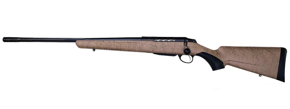 Rugged tan Tikka T3XLT rifle in 300 Win left-handed model.