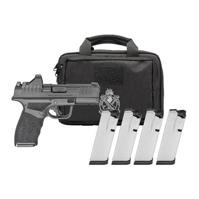 Springfield Gear Pac Hellcat Pro OSP Handgun 9mm Luger 15rd (1)&17rd (3) Magazines 3.7" Barrel Black Green Dot Bag