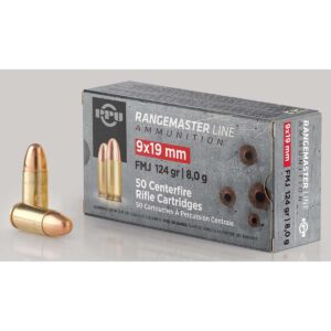 PPU Rangemaster Rifle Ammunition 9mm Luger 124gr FMJ 1263 fps 50/ct