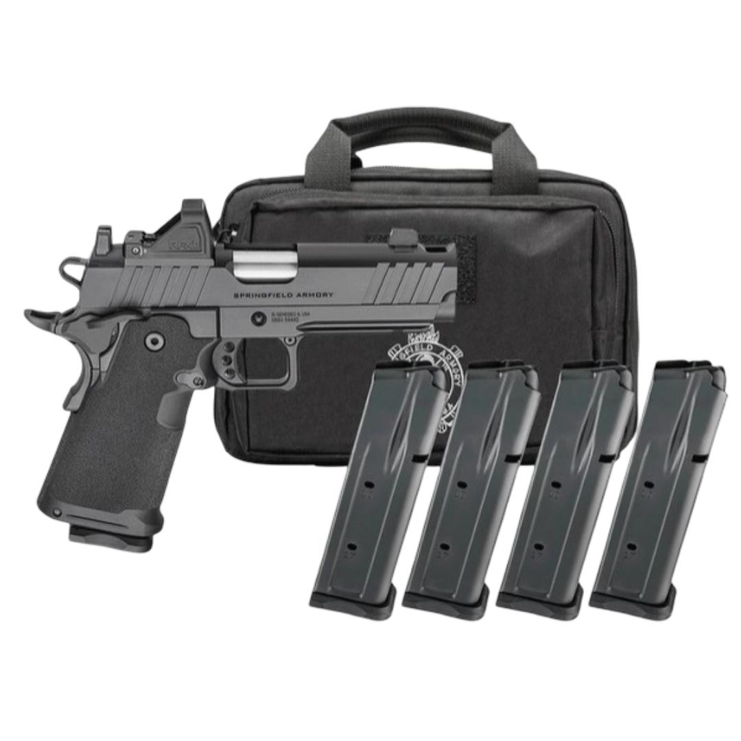Springfield Armory Gear Pac 1911 DS Prodigy Comp Handgun 9mm Luger 17(3) &20(1)rd  Magazines 4.25" Barrel Black Viridian Green Dot Bag