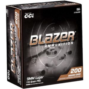 CCI Blazer Brass Handgun Ammunition 9mm Luger 115gr FMJ 1145 fps 200/ct